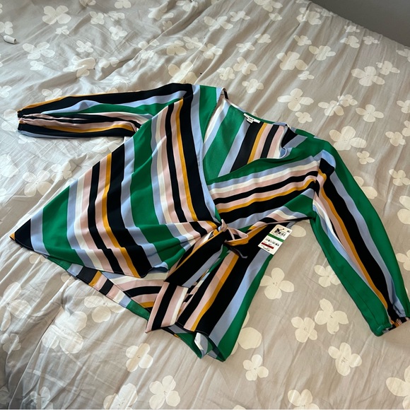 Bar III Tops - Bar III Multicolor Striped Wrap Blouse